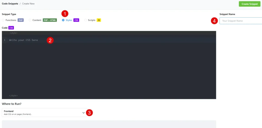 Add the Code into FluentSnippets