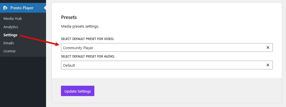 select-default-preset-for-video