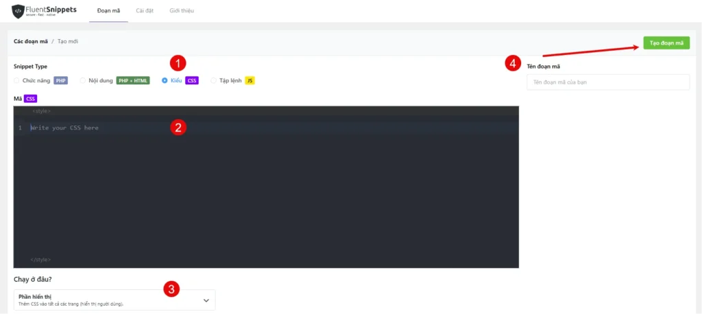 Thêm Code CSS Presto Player trong FluentSnippets
