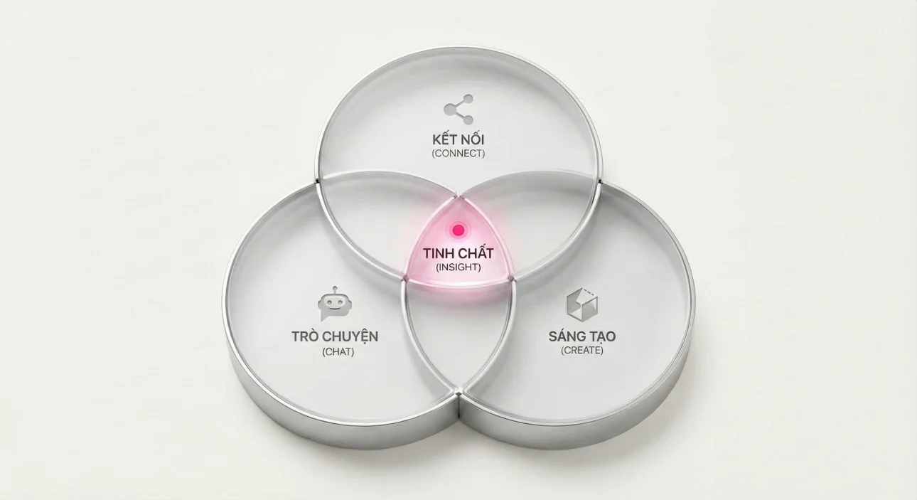 Quy trình 3C Connect Conversate Create ứng dụng AI trong sáng tạo nội dung.