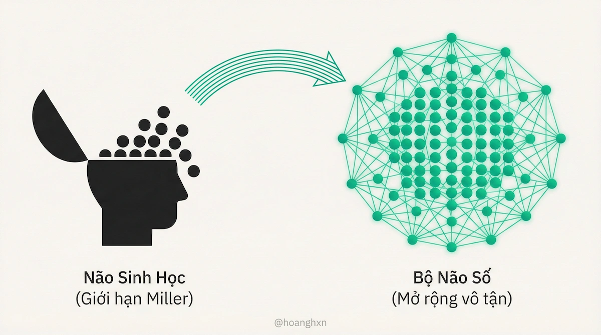 So sánh giới hạn quá tải của não sinh học và khả năng mở rộng vô tận của bộ não số (second brain) @hoanghxn.