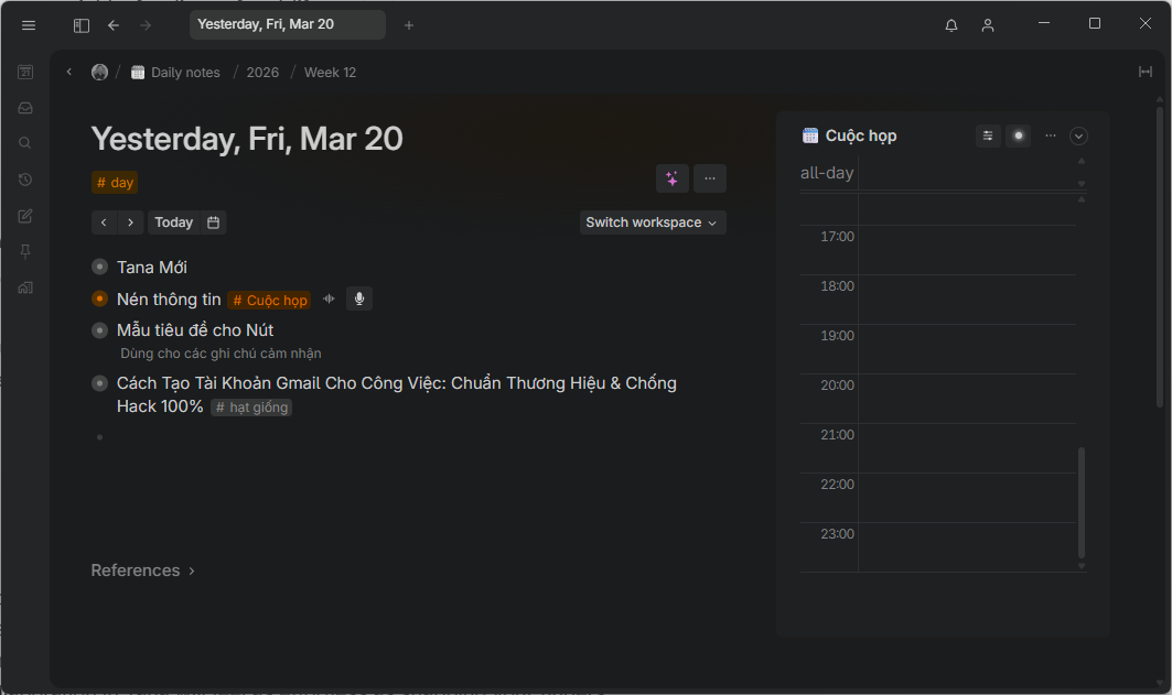 A minimalist screenshot showing a quick idea being captured into the 'Today' page of the Tana app.